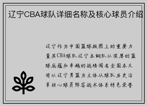 辽宁CBA球队详细名称及核心球员介绍