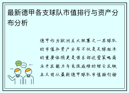 最新德甲各支球队市值排行与资产分布分析
